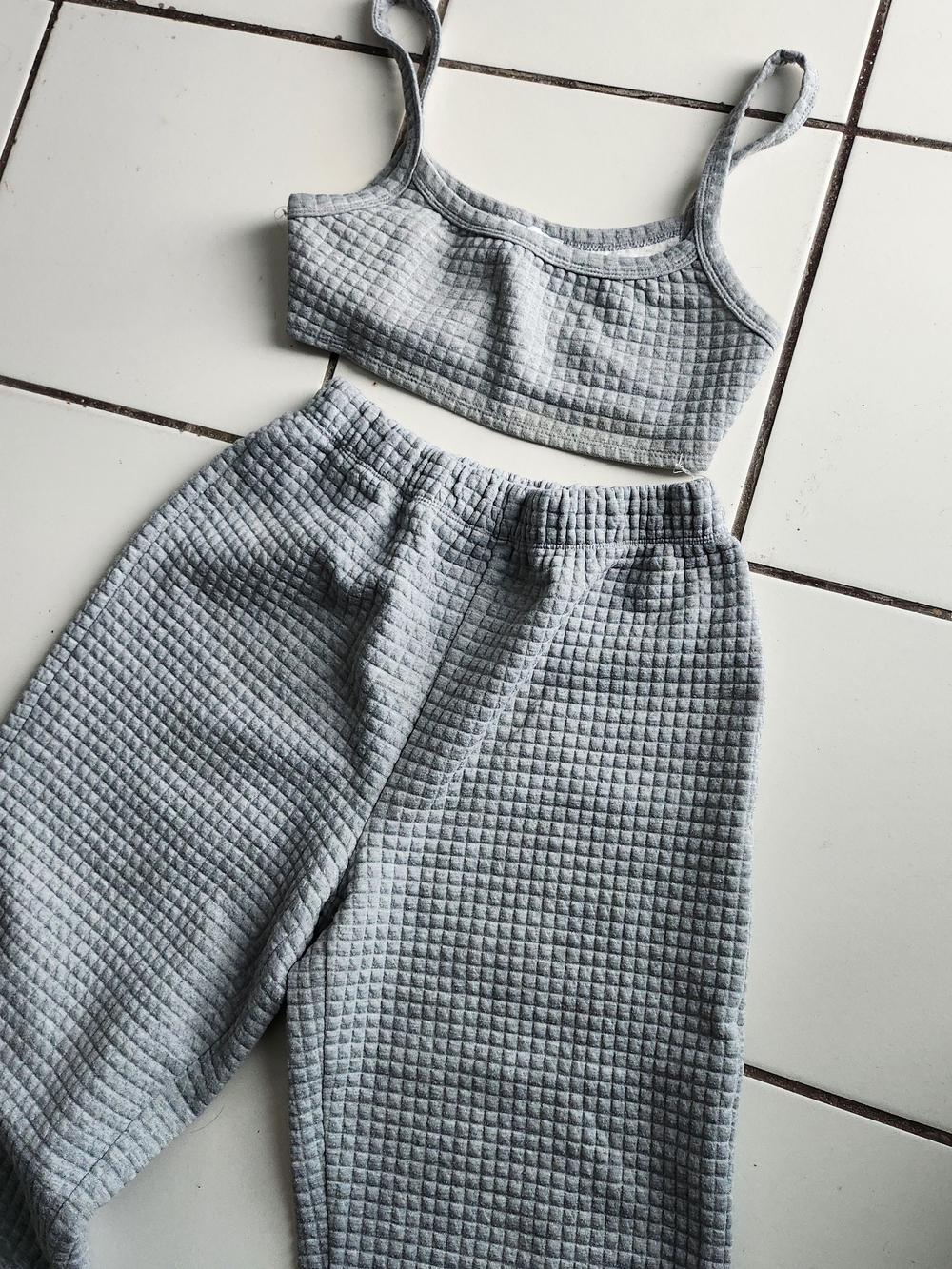 Princess Polly Gray Quilted Crop & Jogger Set